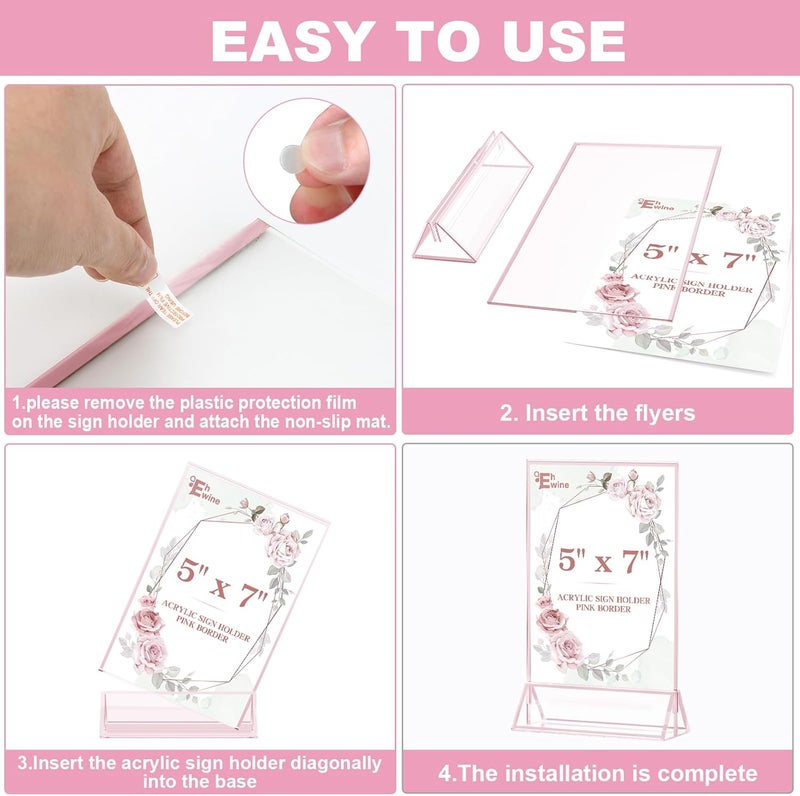 EHWINE 12 Pack Acrylic Sign Holder 5 x 7, Double-Sided Stand up Table Top Sign Holders, Pink Acrylic Picture Frame Menu Flyer Paper Holder Display Stand for Office Business Store Wedding Party - Image 5